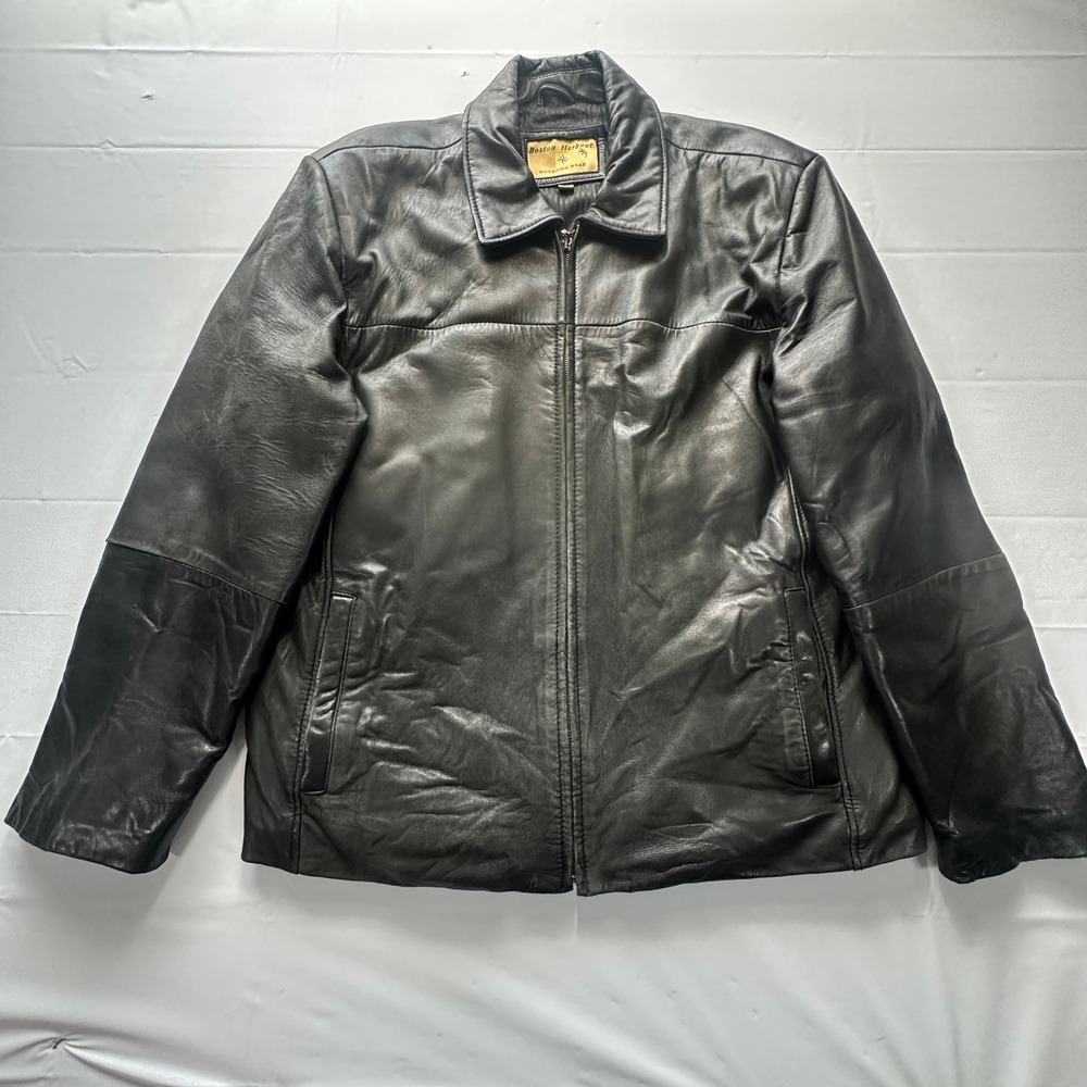 Boston Harbour Outdoor Wear Mens Black Genuine Leather Full Zip Jacket Medium
